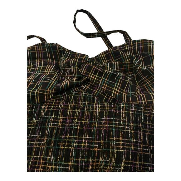 Unique Vintage Black Rainbow Plaid Smocked Swing 50s Dress Sz S #70 - Picture 2 of 7